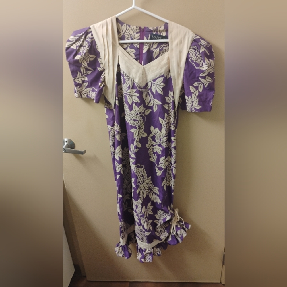 Vintage 1980s Mango's by Allan James Purple Tropical Shoulder Pad Dress